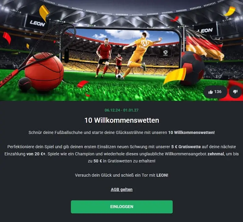 LeonBet Willkommenswetten Bonus
